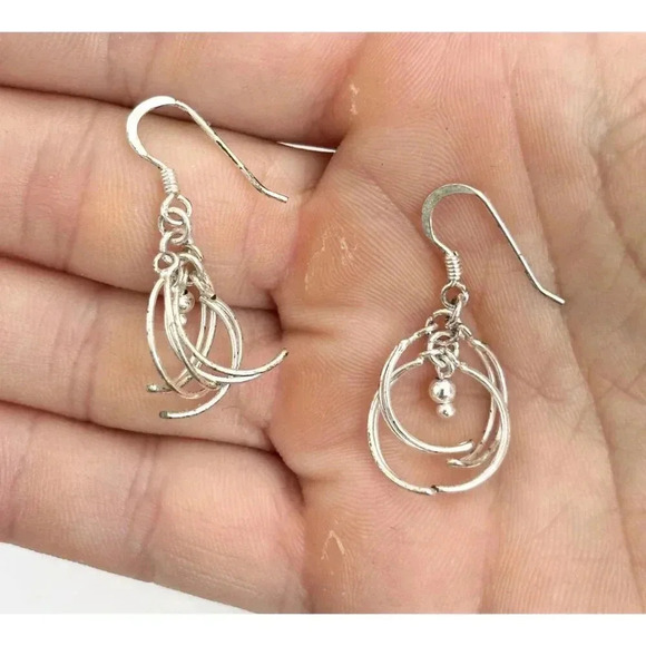 Half Circle Sterling Silver Vintage AMM 925 Stamped Dangle Earrings - Picture 5 of 5